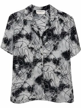 90s DonnKenny Classics Medium Abstract Print Shoulder Pad Blouse